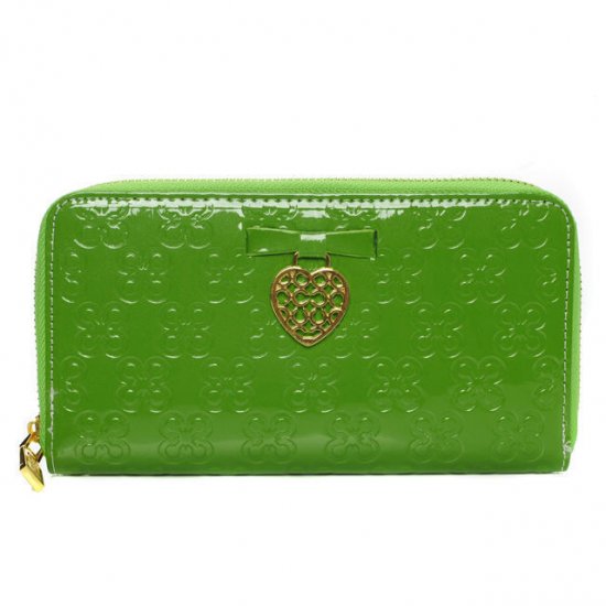 Coach Waverly Hearts Accordion Zip Large Green Wallets DVJ | Women - Click Image to Close